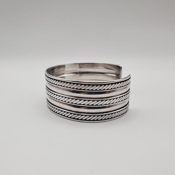 Vintage Sterling Silver Twisted Rope Cable 1” Wide Cuff Bracelet Men’s Women’s - Picture 2 of 11